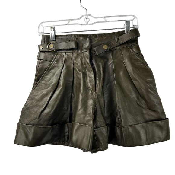 Belstaff Womens Size XS Leather Pleated Shorts With Belt In Brown - Picture 8 of 16